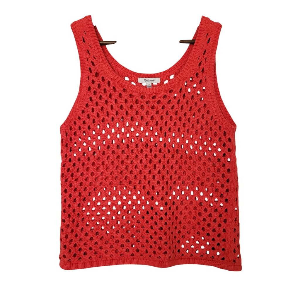 Madewell Knit Tank Top Womens Size S Red Crochet Open Weave Sleeveless